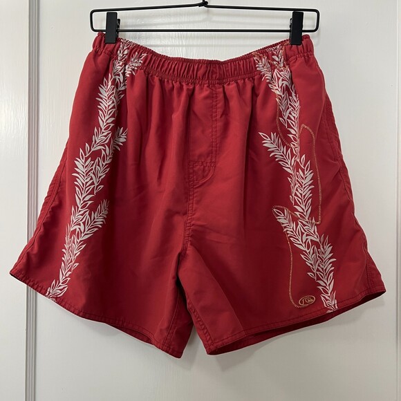 Quiksilver Edition Red Floral Lined Swim Trunks - Men's Size Medium - Picture 1 of 12